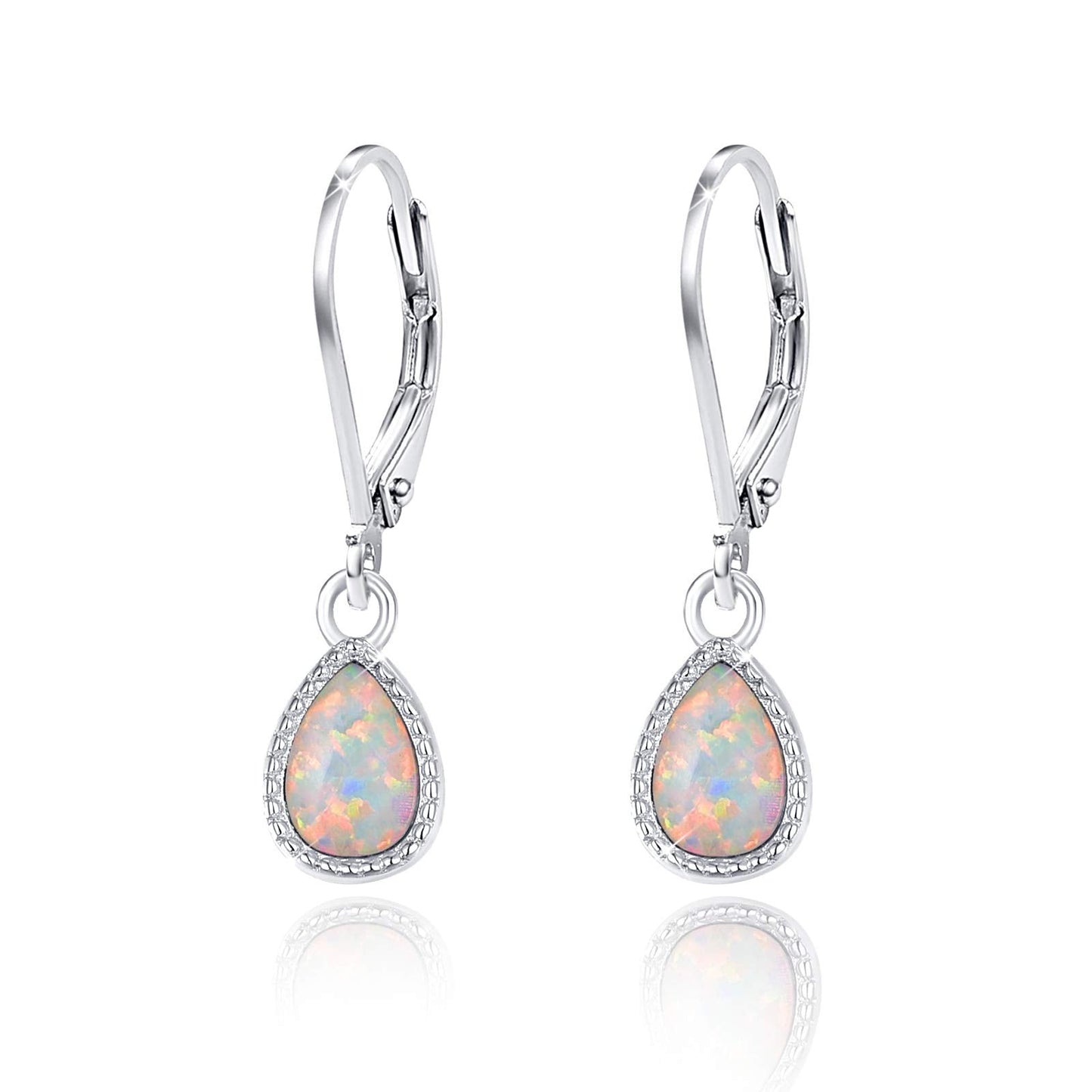 Teardrop Leverback Drop Dangly Safety Earrings, 925 Sterling Silver Opal Jewelry Valentine Gift for Women Girlfriend Daughter with Gift Box