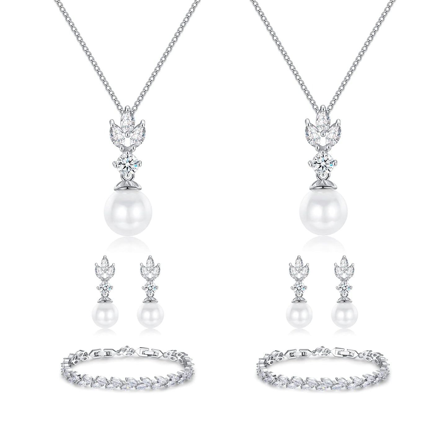 IDASANY Wedding Jewelry for Bride Bridesmaid, Pearl Dangle Earrings and Pendant Necklace Set Bridal Jewelry for Promise Wedding Party, 2 Sets