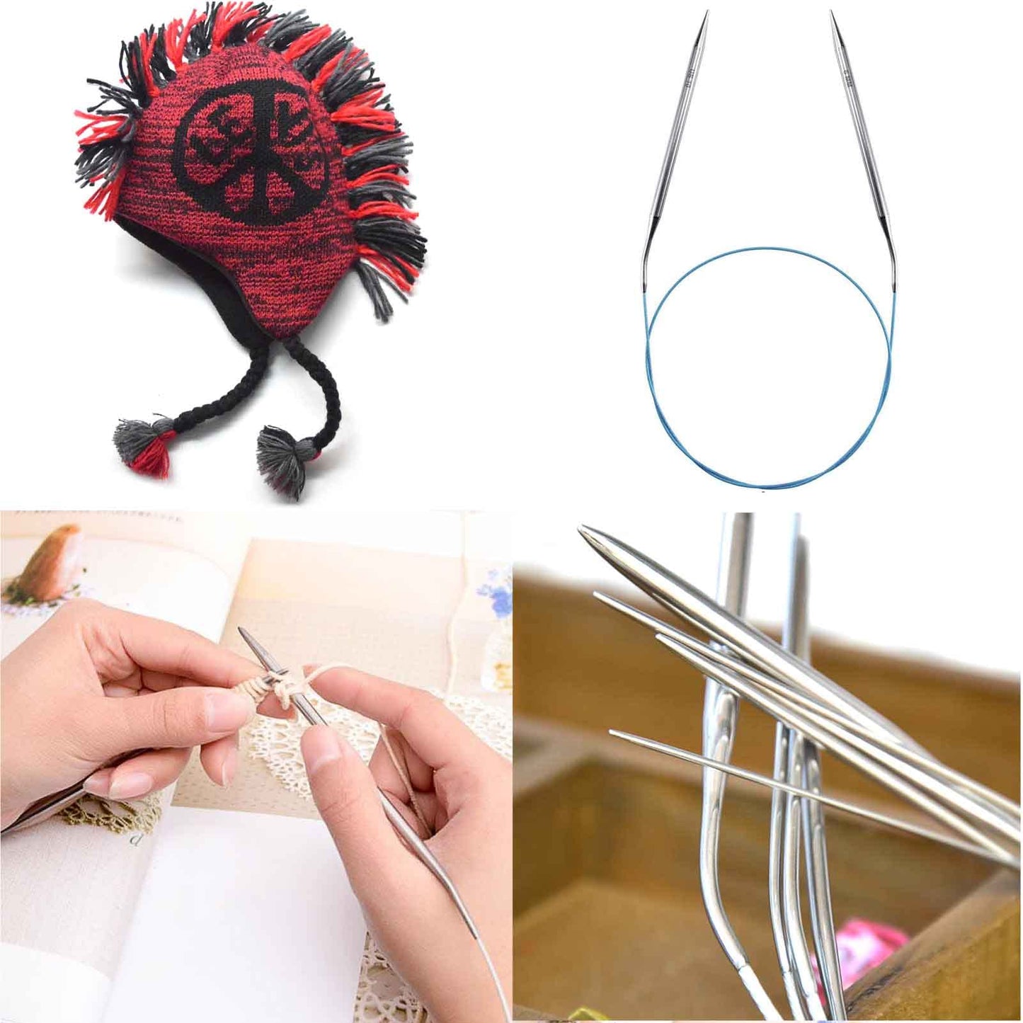 32 inch Stainless Steel Circular Knitting Needles Set for Beginners, 6 PCS US Size 0 2.5 6 8 10 13 Round Metal Knitting Needles with Magic Loop, Fixed Circle Needles for Sock, Blankets, Sweater, Scarf
