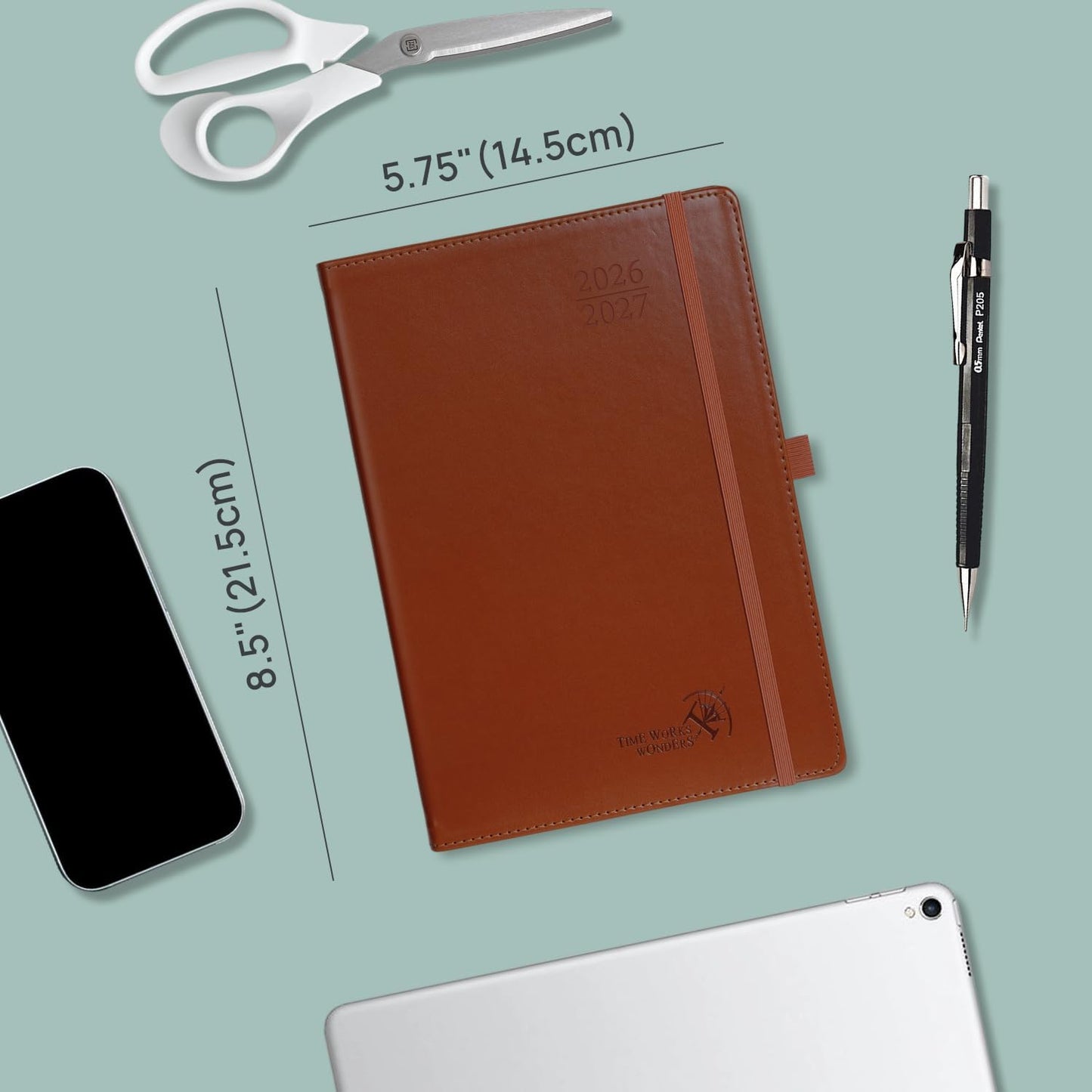 POPRUN Daily Planner 2026-2027 One Page per Day, (A5 Size 5.7" x 8.5") Academic Planner (July 2026 - June 2027) Hourly Appointment Book with Vegan Leather Hardcover, Monthly Tabs & Inner-pocket - Dark Green