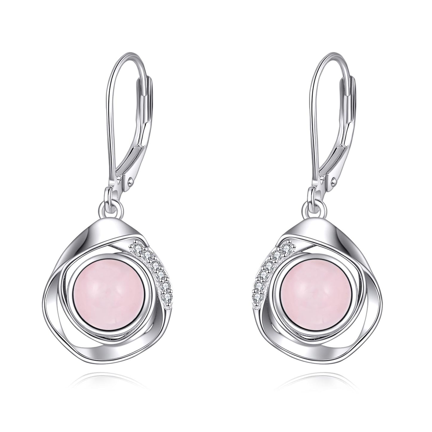 925 Sterling Silver Rose Quartz Leverback Earrings Dangle Drop Jewelry Gifts for Women (Rose quartz)