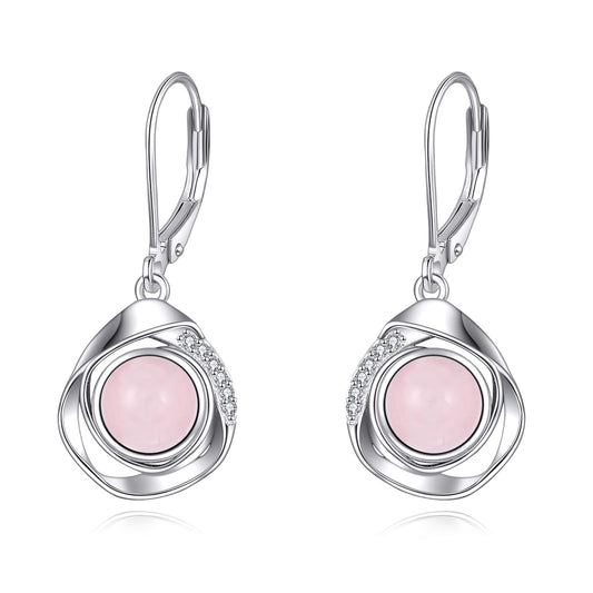925 Sterling Silver Rose Quartz Leverback Earrings Dangle Drop Jewelry Gifts for Women (Rose quartz)