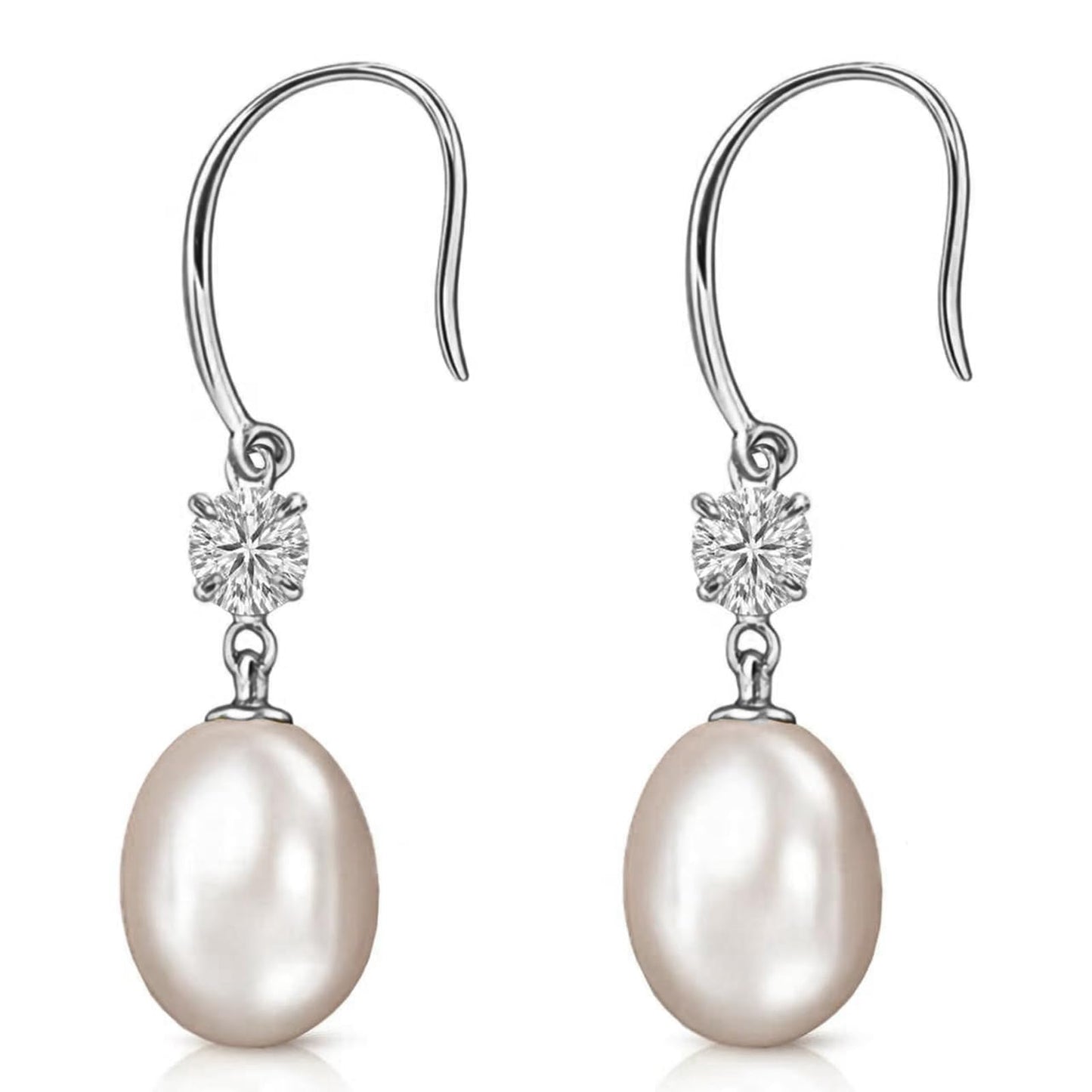 Pearl Drop Earrings for Women, Gold Plated & 925 Sterling Silver, Pink & White Dangle Earrings, Dainty Cute Elegant Bridal Wedding Gift for Her | Christmas Gift for Women (Silver Ear Hook White Pearl)