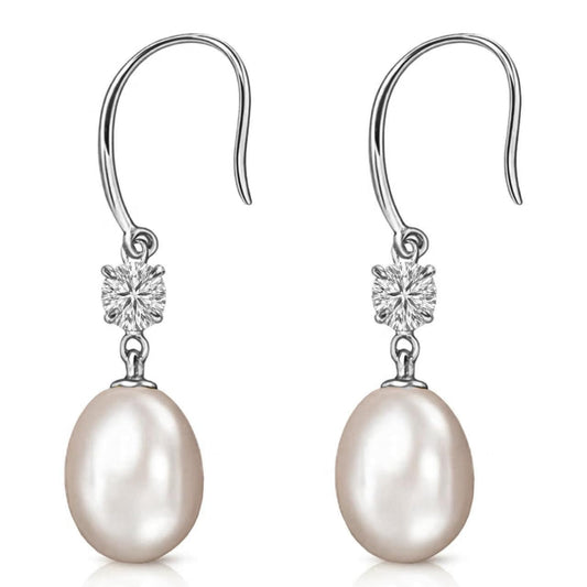 Pearl Drop Earrings for Women, Gold Plated & 925 Sterling Silver, Pink & White Dangle Earrings, Dainty Cute Elegant Bridal Wedding Gift for Her | Christmas Gift for Women (Silver Ear Hook White Pearl)