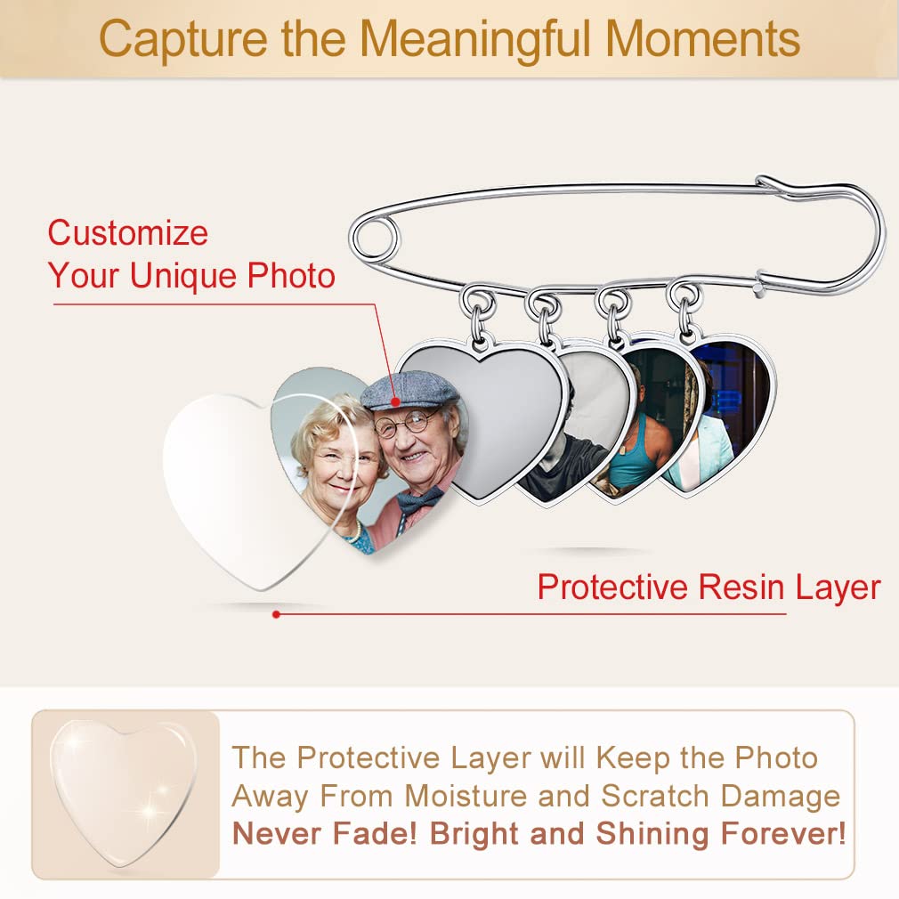 Custom4U Picture Lapel Pins Pack of 4 Memorial Wedding Heart Funeral Boutonniere Pin Kit with Photo Groomsmen Gifts Groom
