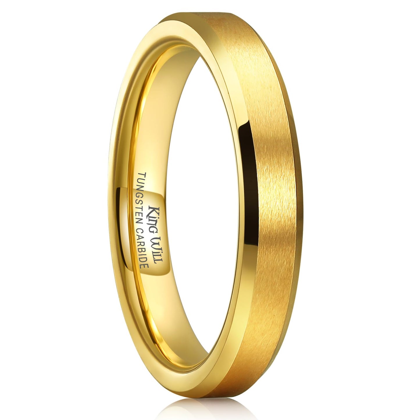 King Will 4mm Gold Tungsten Wedding Band Basic Wedding Ring For Men with Brushed Matte Surface Beveled Polished Edge Comfort Fit 11