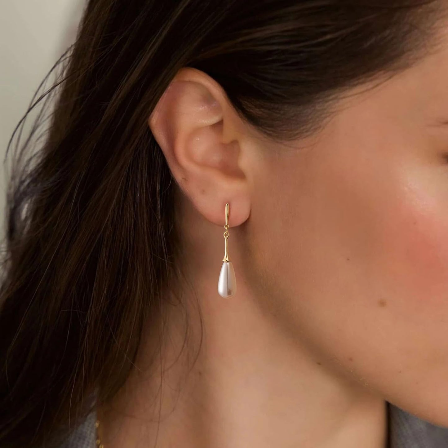 PRTGL Pearl Earrings: 14k Gold-plated Teardrop Dainty Pearl Dangle Earrings for Women
