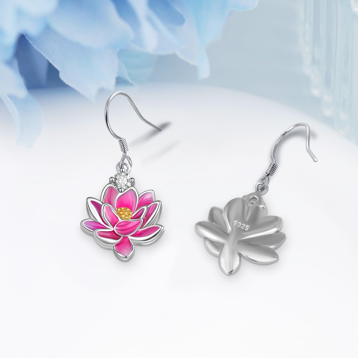Lotus Earrings 925 Sterling Silver Lotus Flower Dangle Earrings Flower Jewelry Gift for Women