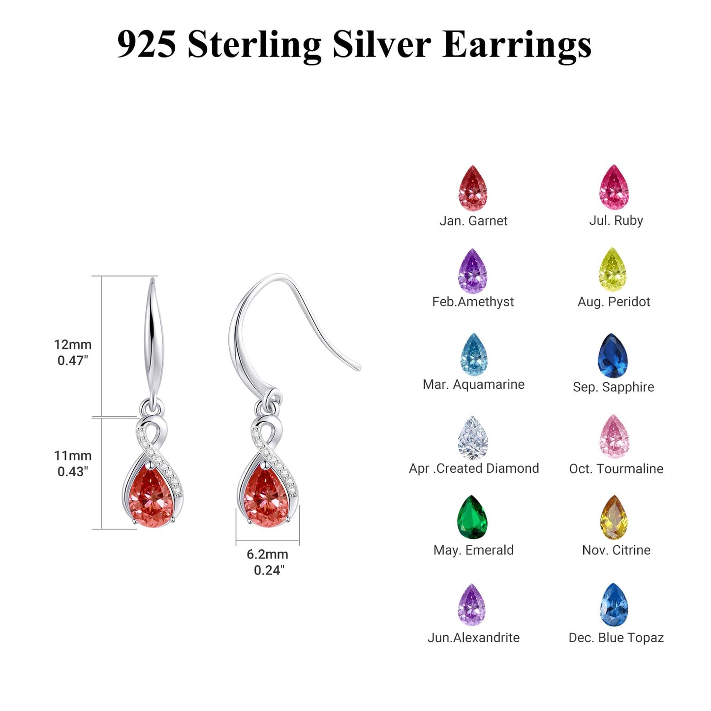 Infinity Birthstone Earrings 18K White Gold Plated 925 Sterling Silver Teardrop Infinity Drop Dangle Earrings Garnet Jewelry Birthday Gifts for Women Her Mother Wife
