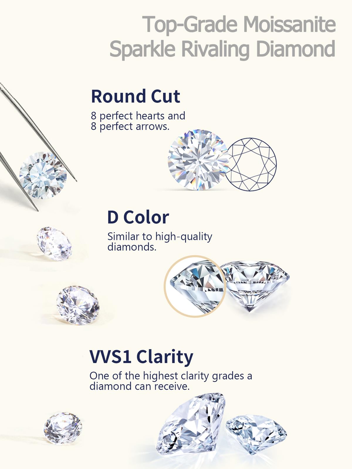CYW Sterling Silver Dainty Gold Star Stacking Ring for Women Adjustable Moissanite Open Ring Size 5