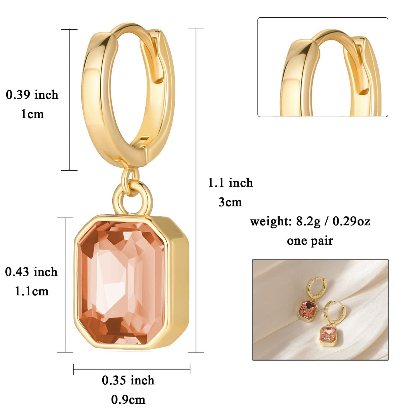Birthstone Crystal Dangle Drop Earrings, 18K Gold Plated Huggie Hoop Hypoallergenic Earring Jewelry Gifts for Women (Light Topaz)