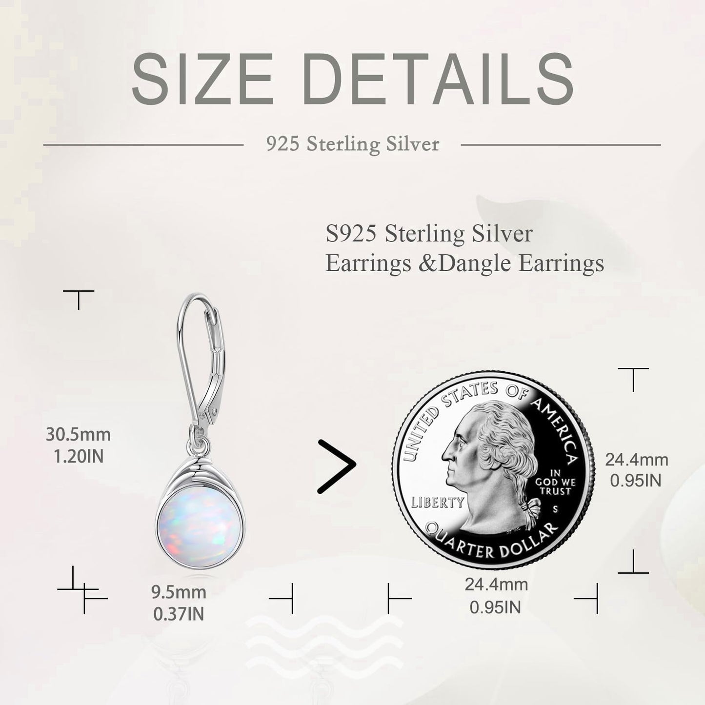 POPLYKE Opal Earrings Dangle for Women Sterling Silver Round White Opal Leverback Earrings White Opal Earrings Jewelry