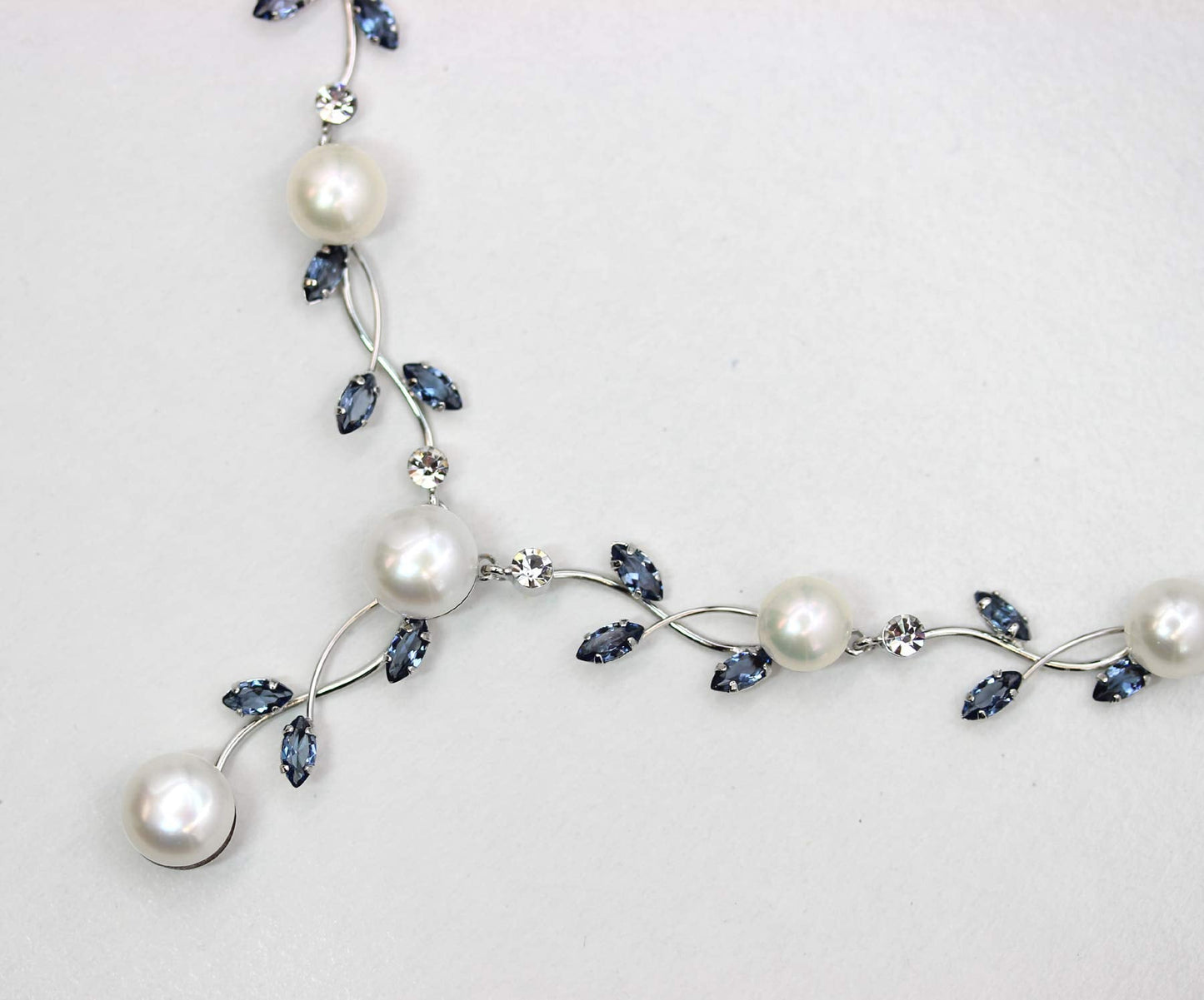 Faship Gorgeous Navy Blue CZ Crystal Genuine Freshwater Pearls Floral Necklace Earrings Set - Navy Blue