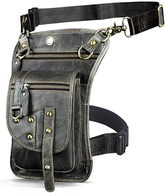 Le'aokuu Mens Genuine Leather Outdoor Sporting Hicking Waist Hip Pack Sling Messenger Shoulder Drop Leg Thigh Bag Pouches For Women (2141 2 Grey)
