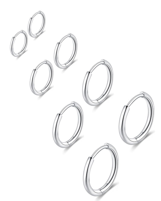 Gabry&jwl 316L Surgical Stainless Steel Hoop Earrings - 6mm, 8mm, 10mm, 12mm Silver Huggie Earrings - Hypoallergenic Cartilage Hoops for Helix, Lobes