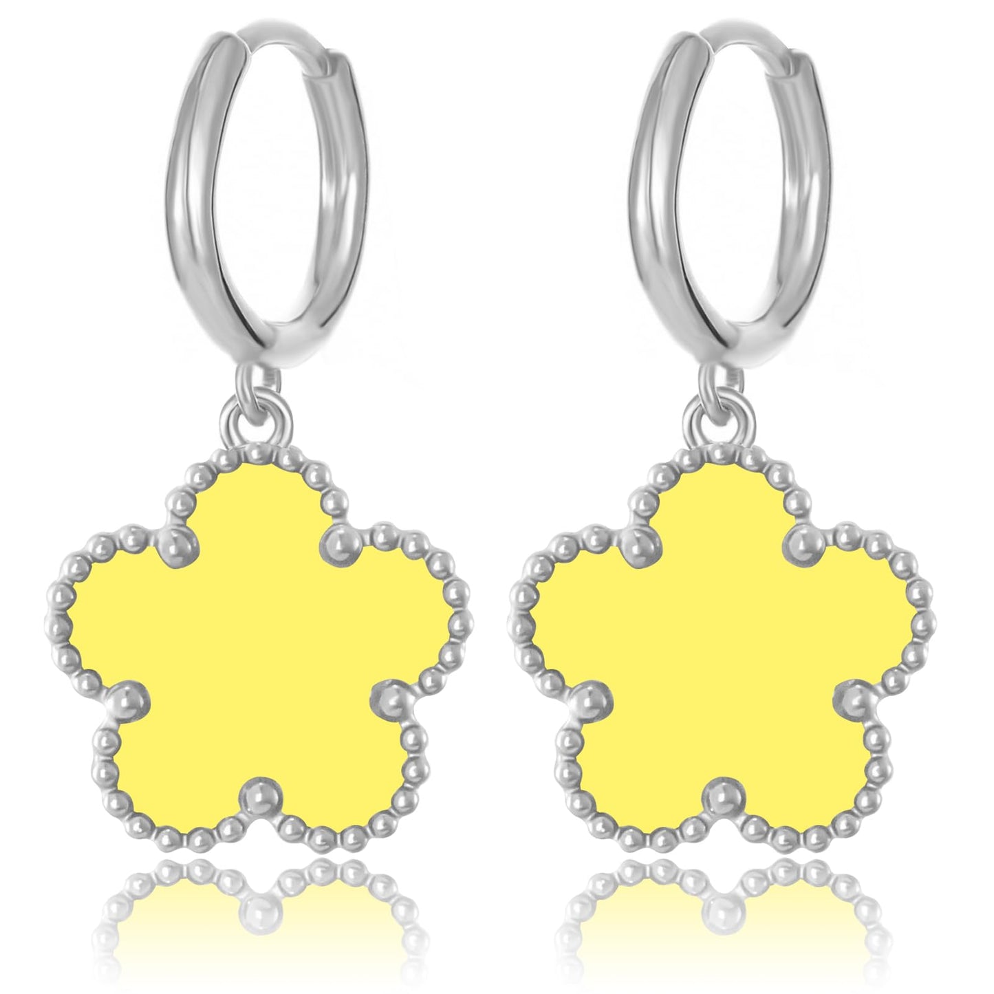 Gold Plated Five Leaf Clover Dangle Earrings for Women Lucky Flower Jewelry (Yellow-White Gold Plated)
