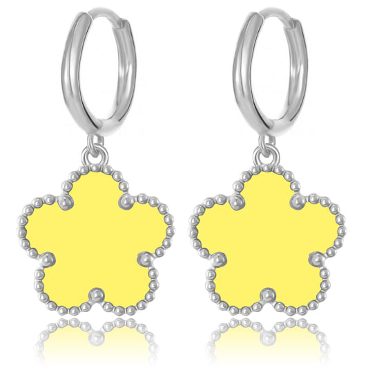 Gold Plated Five Leaf Clover Dangle Earrings for Women Lucky Flower Jewelry (Yellow-White Gold Plated)