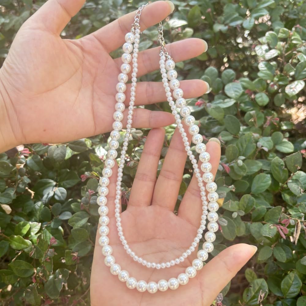 Lookray Pearl Necklace for Women Dainty 6MM Round Imitation Pearl Choker Necklace Simple Multilayer ‌Pearls Choker Fashion Wedding Pearls Jewelry for Brides