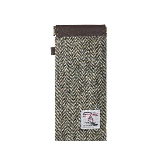 TAILORMAP Harris Tweed Squeeze Leather Sunglasses Pouch Spring Storage Glasses Pouch Holder (No.224 Herringbone)
