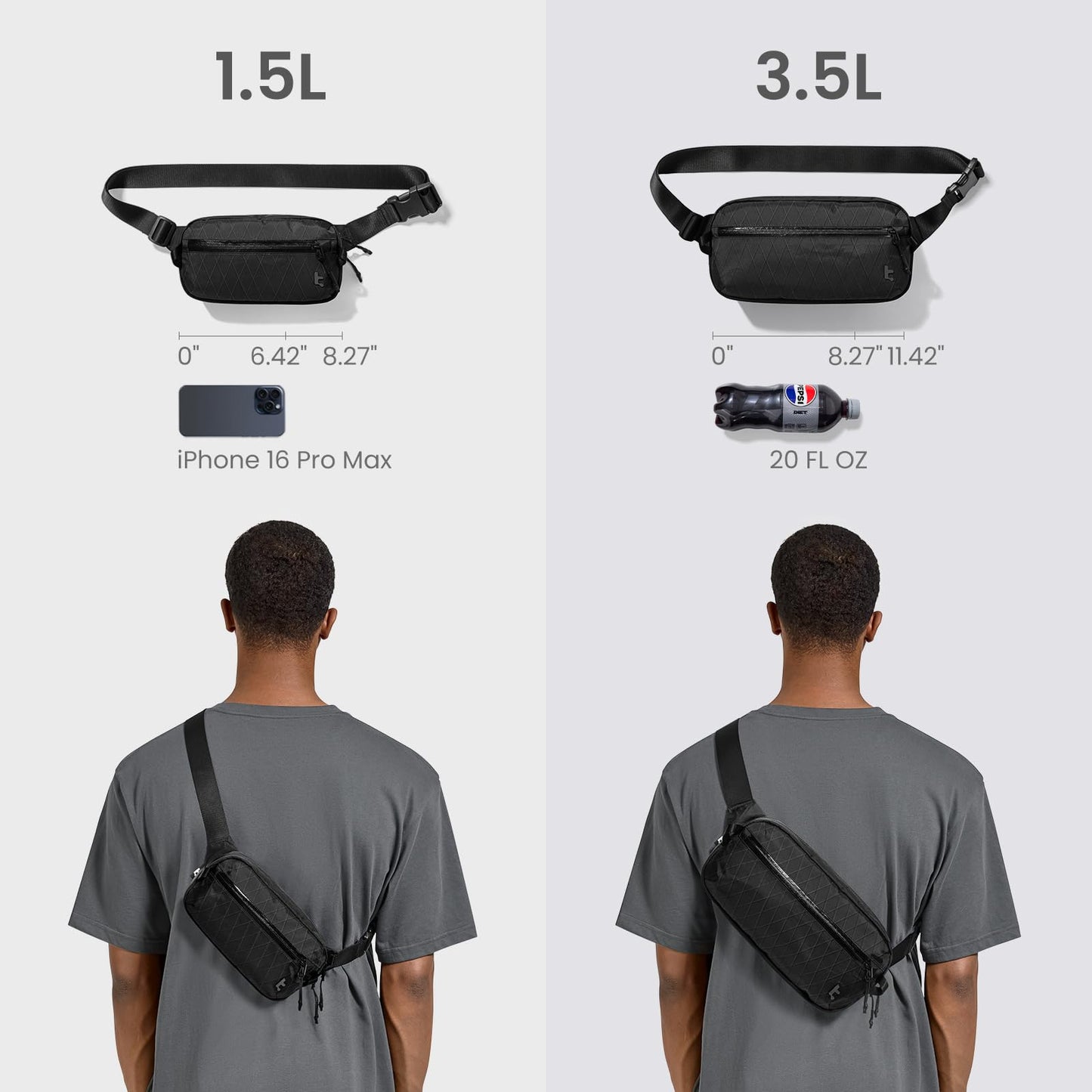 tomtoc 1.5L X-Pac Sling Bag with RFID Blocking, Crossbody Bag Minimalist Chest Shoulder Pack for Men/Women, Water-resistant Lightweight Casual Funny Pack for Travel, Daily Commute