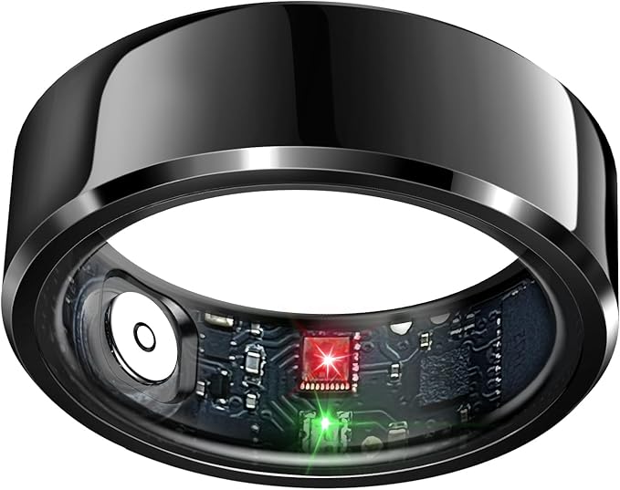 Smart Ring Health Tracker, Sleep Tracker Ring with Heart Rate, Waterproof Fitness Ring for Activity Monitoring/Steps/Distance/Calories, Air Gestures, Up to 7-Day Battery, for iOS Android (Black,#11)