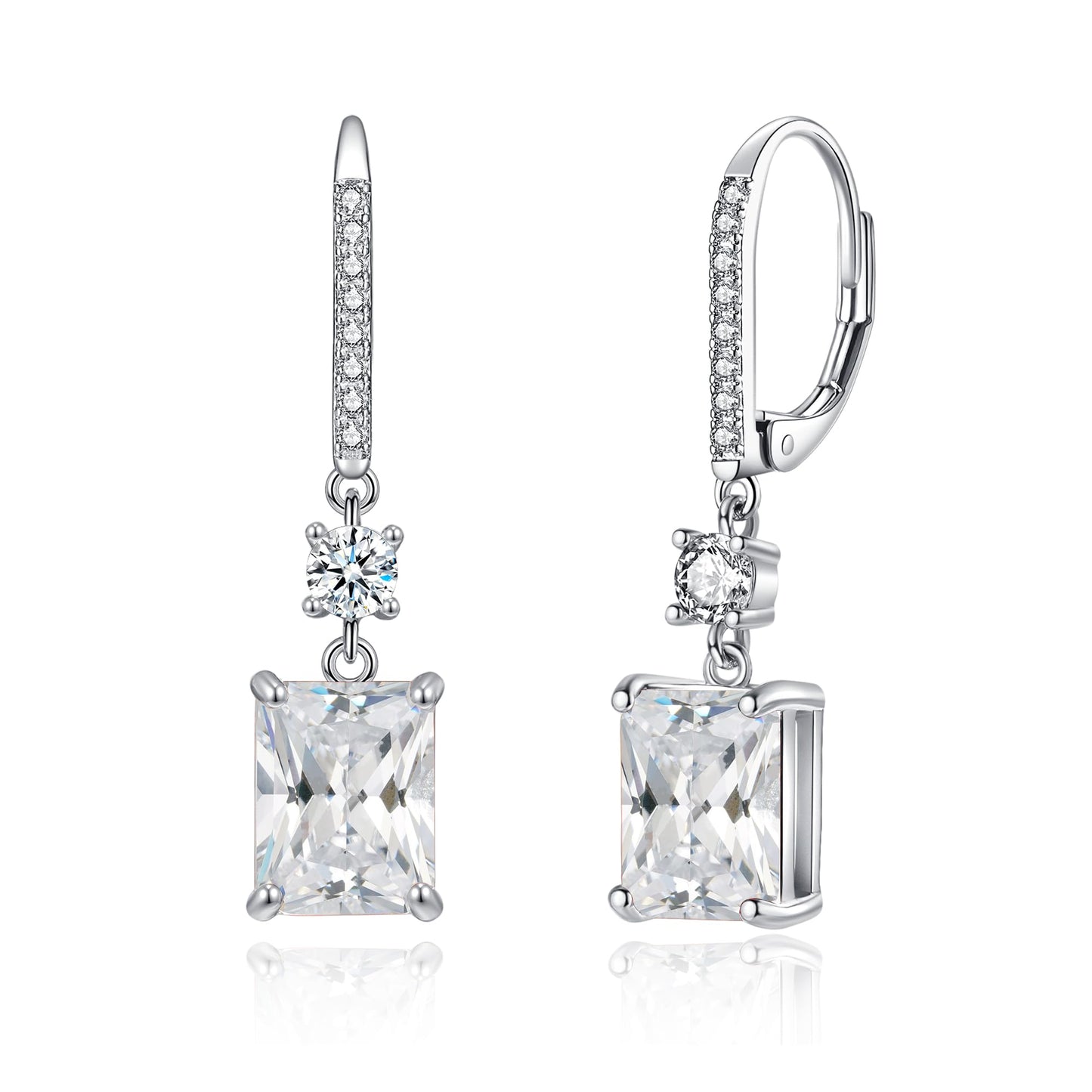 CiNily Leverback Earrings for Women Dangle Drop Earrings Hypoallergenic, 14K White Gold Plated White Cubic Zircon Earrings Diamond Dangle Ear Rings Jewelry Birthday