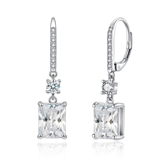 CiNily Leverback Earrings for Women Dangle Drop Earrings Hypoallergenic, 14K White Gold Plated White Cubic Zircon Earrings Diamond Dangle Ear Rings Jewelry Birthday