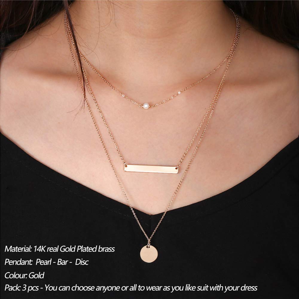 Layered Necklace Simulated Pearl Choker Bar Disc Necklace Handmade Choker Jewelry for Women Choker Necklaces for Women