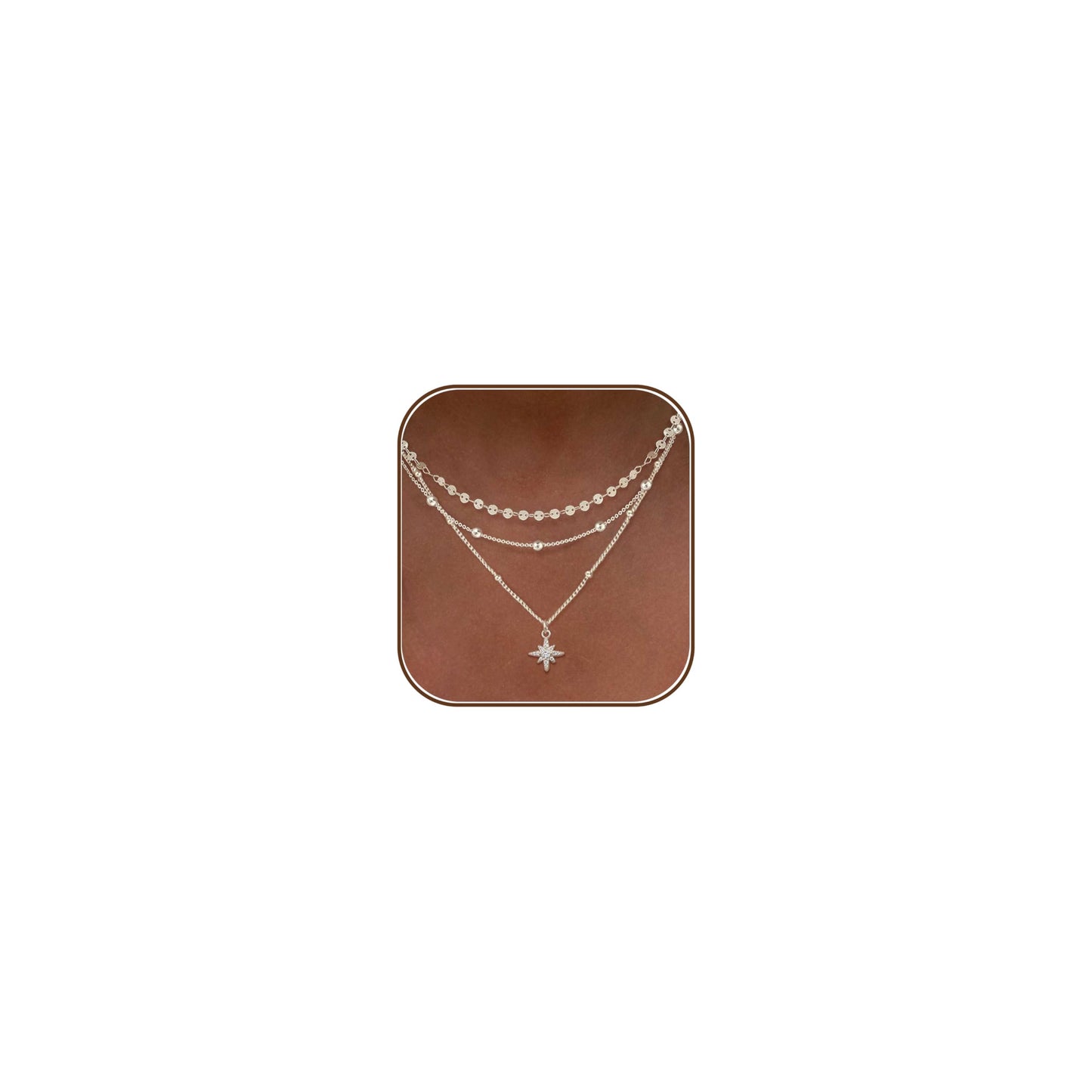 XIXINI Silver Necklace for Women, Layered Silver Necklace Stack Dainty Layering Star Pendant Necklace Simple Silver Choker Necklaces for Women Trendy Fashion Silver Jewelry