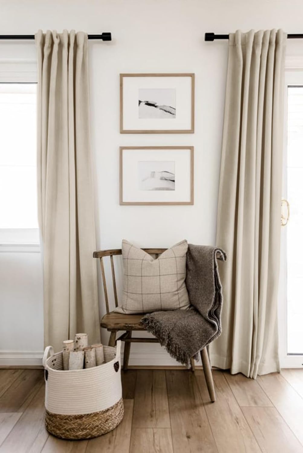 Skiennix 100% Blackout Linen Curtains - Thermal Insulated Drapes for Bedroom | 50" W x 102" L, Oatmeal, 2 Panels Set