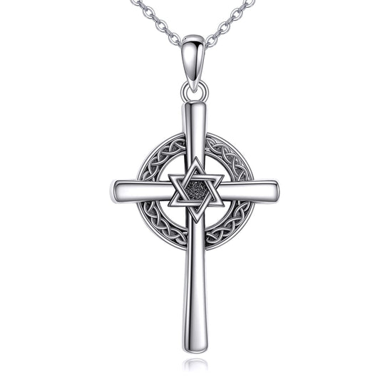 VONALA Star of David Necklace Hexagon Cross Pendant Necklace 925 Sterling Silver Jewish Star Necklace Star of David Pendant Necklace Birthday Christma
