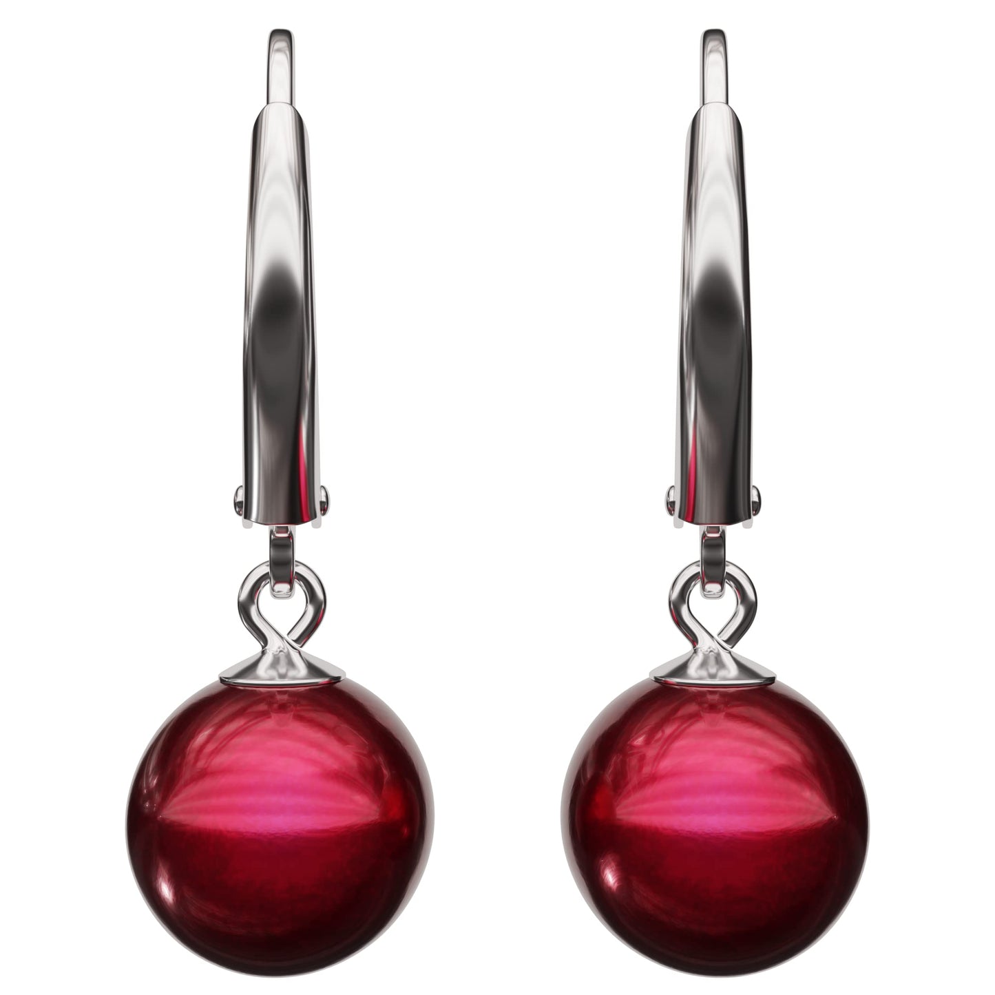 Lova Jewelry Pearl Drop Earrings Leverback Hoop Earrings for Women (Red)