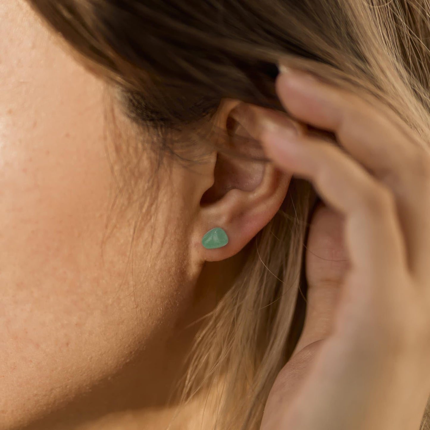 ZILENIU Green Aventurine Stud Earrings, Hypoallergenic Stainless Steel, 8-12mm, Polished, March Birthstone, Women's Everyday Earrings