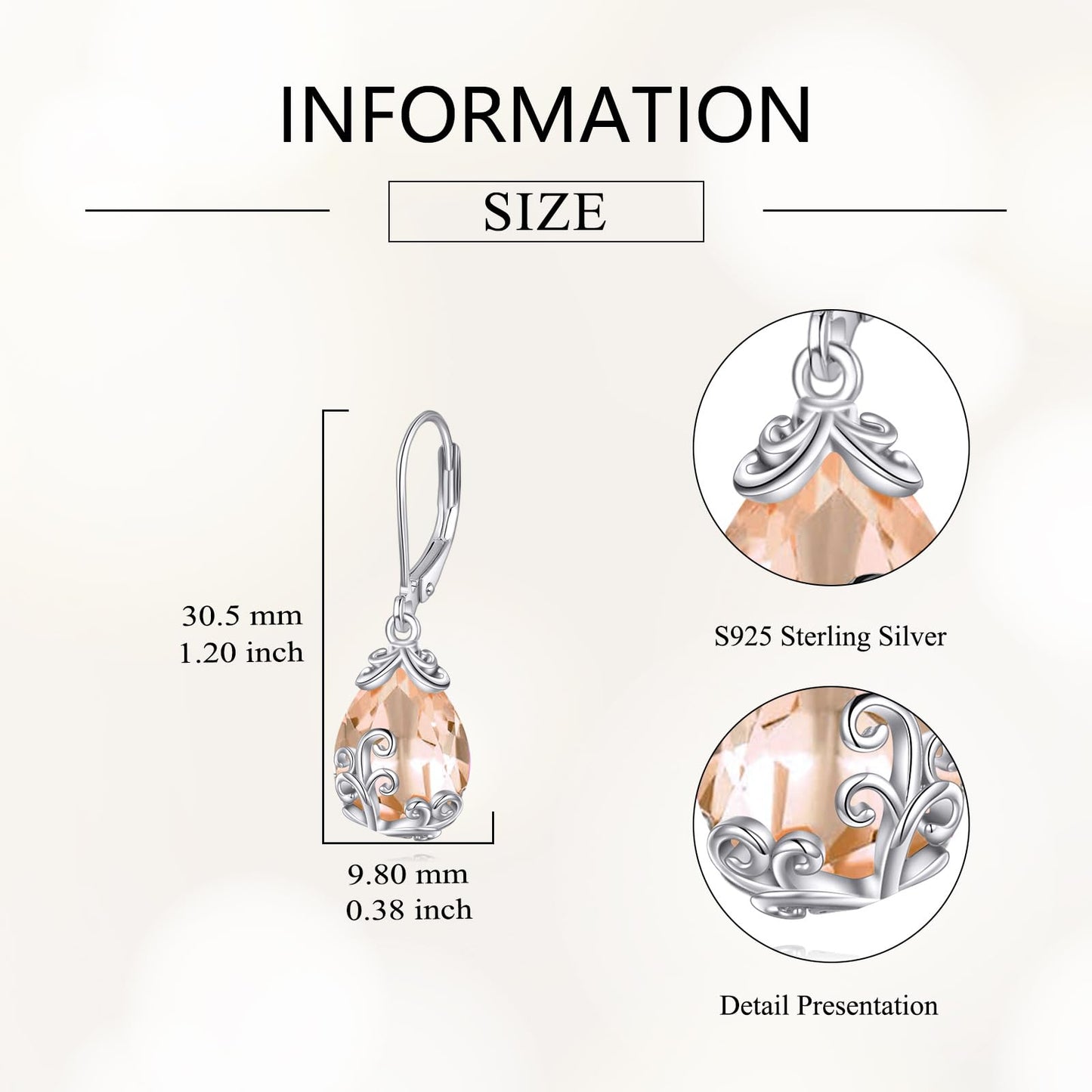 POPLYKE BirthStone Filigree Teardrop Drop Dangle Earrings Sterling Silver Citrine Leverback Earrings November Birthstone Jewelry Gifts for Women