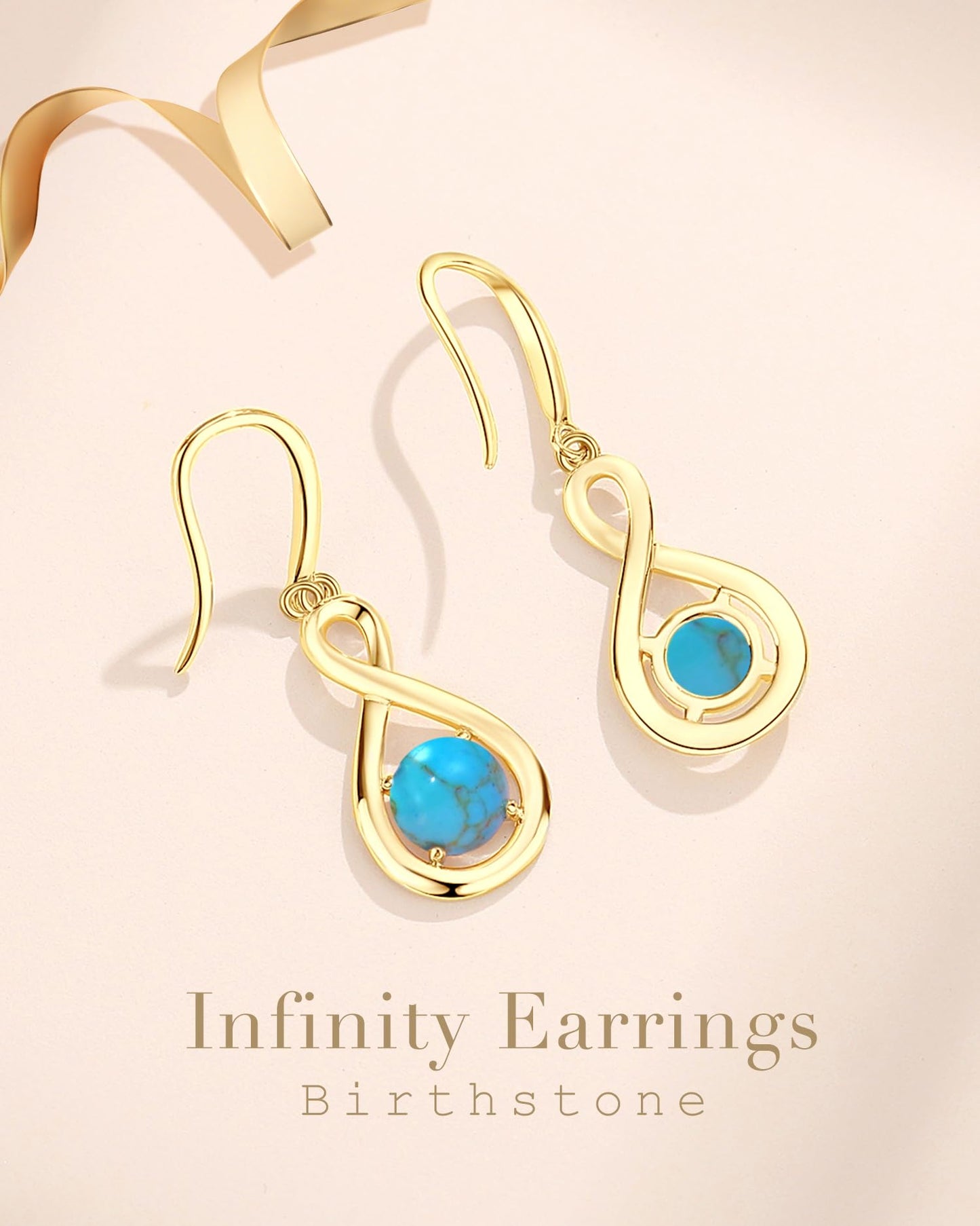 FANCIME Turquoise Dangle Drop Earrings 925 Sterling Silver Yellow Gold Plated Dainty Infinity December Birthstone Earring Fine Jewelry Birthday Mothers Day Gifts for Women Her