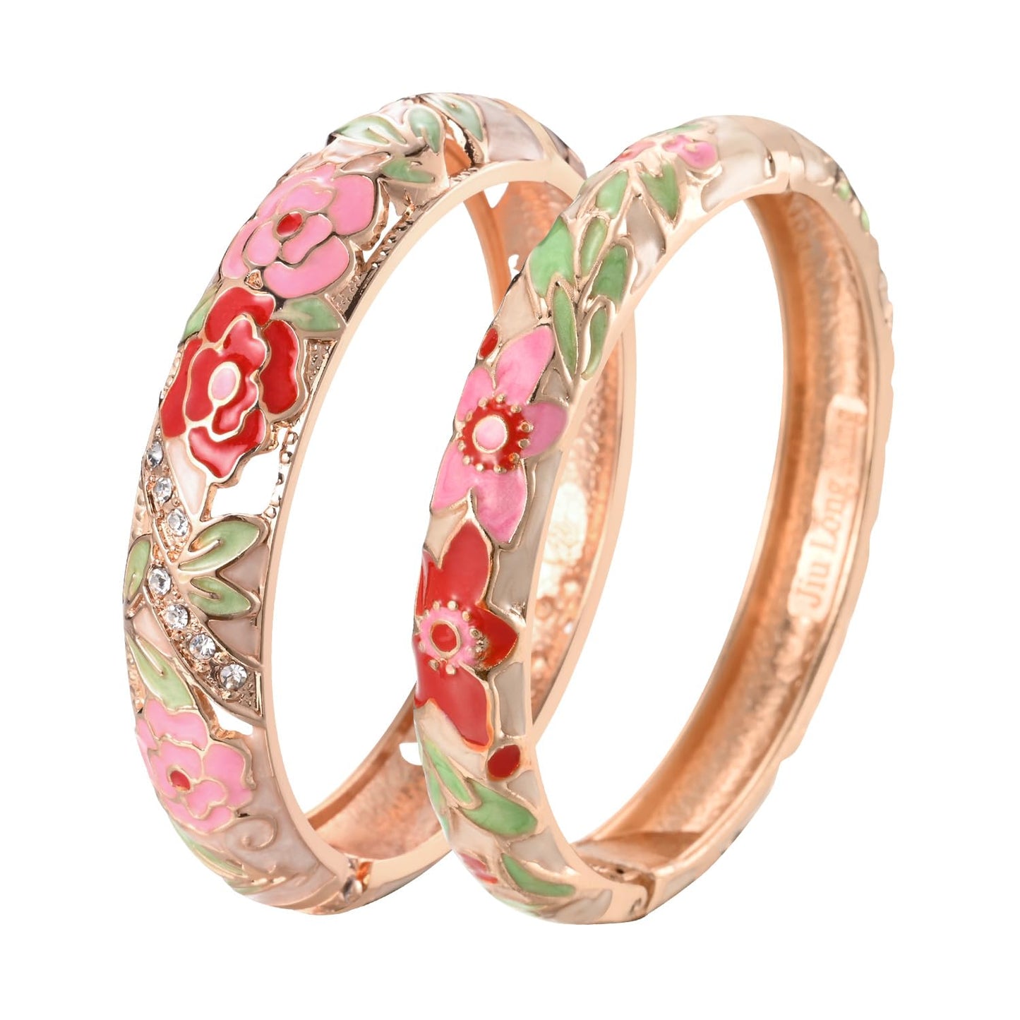 wynameleri Vintage Cloisonne Jewelry Gorgeous Rhinestone Handcrafted Bracelets Enamel Flower Bird Hinged Cuff Bangles Gifts 88C06-55A101 Cream White