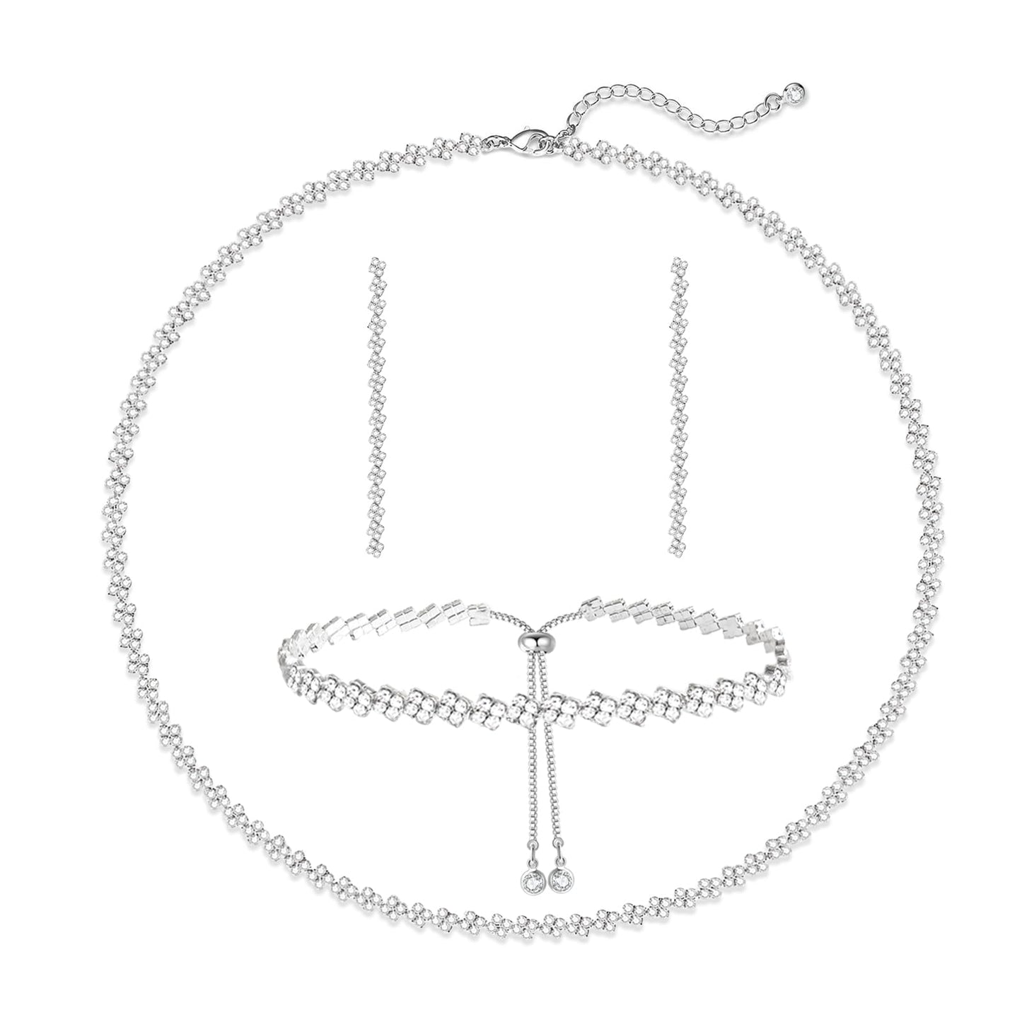 LULII Tennis Necklace Set for Women Dainty Sterling Silver Necklace and Earring Sets Diamond Drop Dangle Earrings Crystal Bracelets for Women Silver Jewelry Sets for Bride Gift