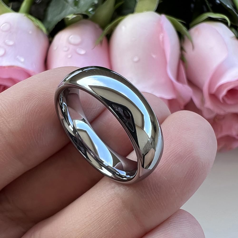 TUTISS 6mm Tungsten Rings for Men Women Engagement Wedding Bands Domed Polished Comfort Fit Size 12