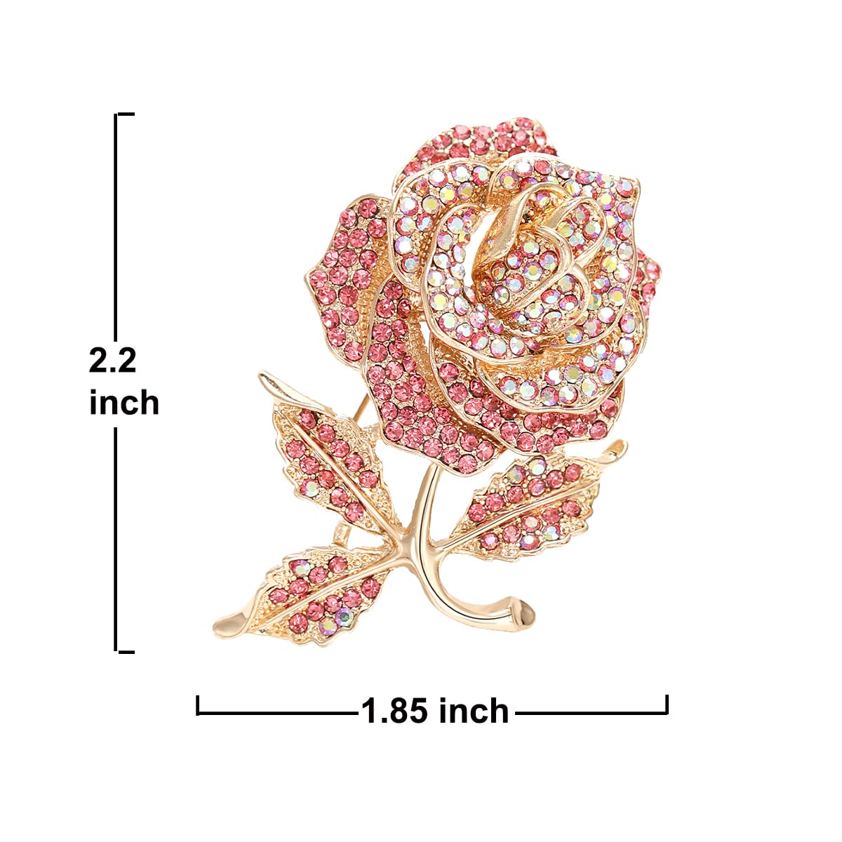 Pink Rose Brooches Pins for Women Girls Gold Flower Valentine Statement Fashion Jewelry