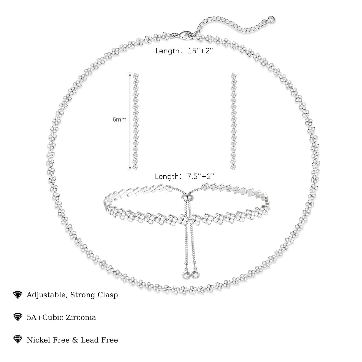 LULII Tennis Necklace Set for Women Dainty Sterling Silver Necklace and Earring Sets Diamond Drop Dangle Earrings Crystal Bracelets for Women Silver Jewelry Sets for Bride Gift