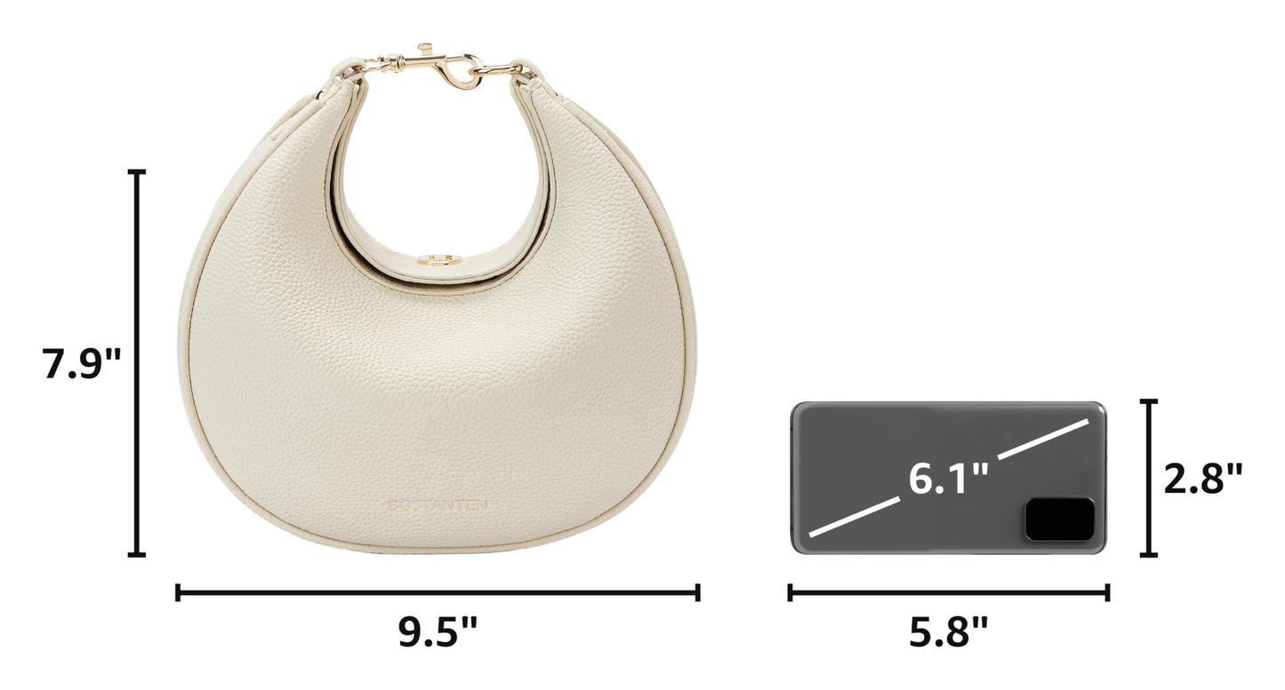 BOSTANTEN Crossbody Purse Small Crescent Shoulder Bags for Women Vegan Leather Clutch Handbag Removable Strap Beige
