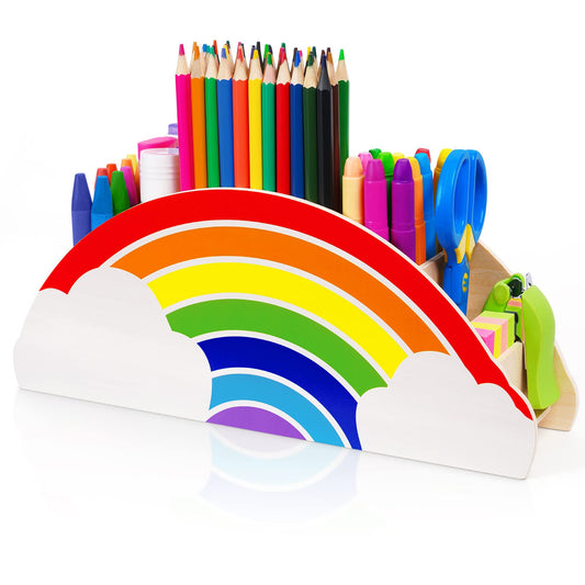 GAMENOTE Rainbow Wooden Desk Organizer Natural Wood No Smell Childfriendly Cute Pen Pencil Holder Caddy for Office Supplies Classroom for Art Supply Makeup Brush Storage for Kids Present