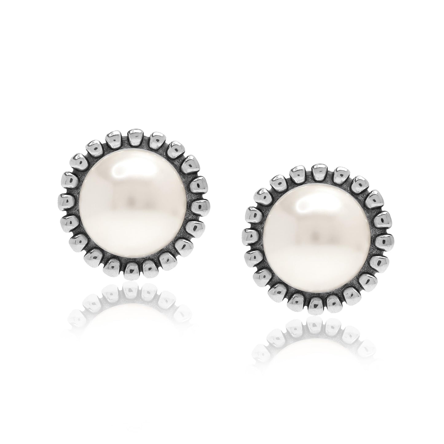 LeCalla 925 Sterling Silver Omega Earrings Classic Cultured Freshwater Pearl Earrings Omega Back Stud Earring for Women - 15MM