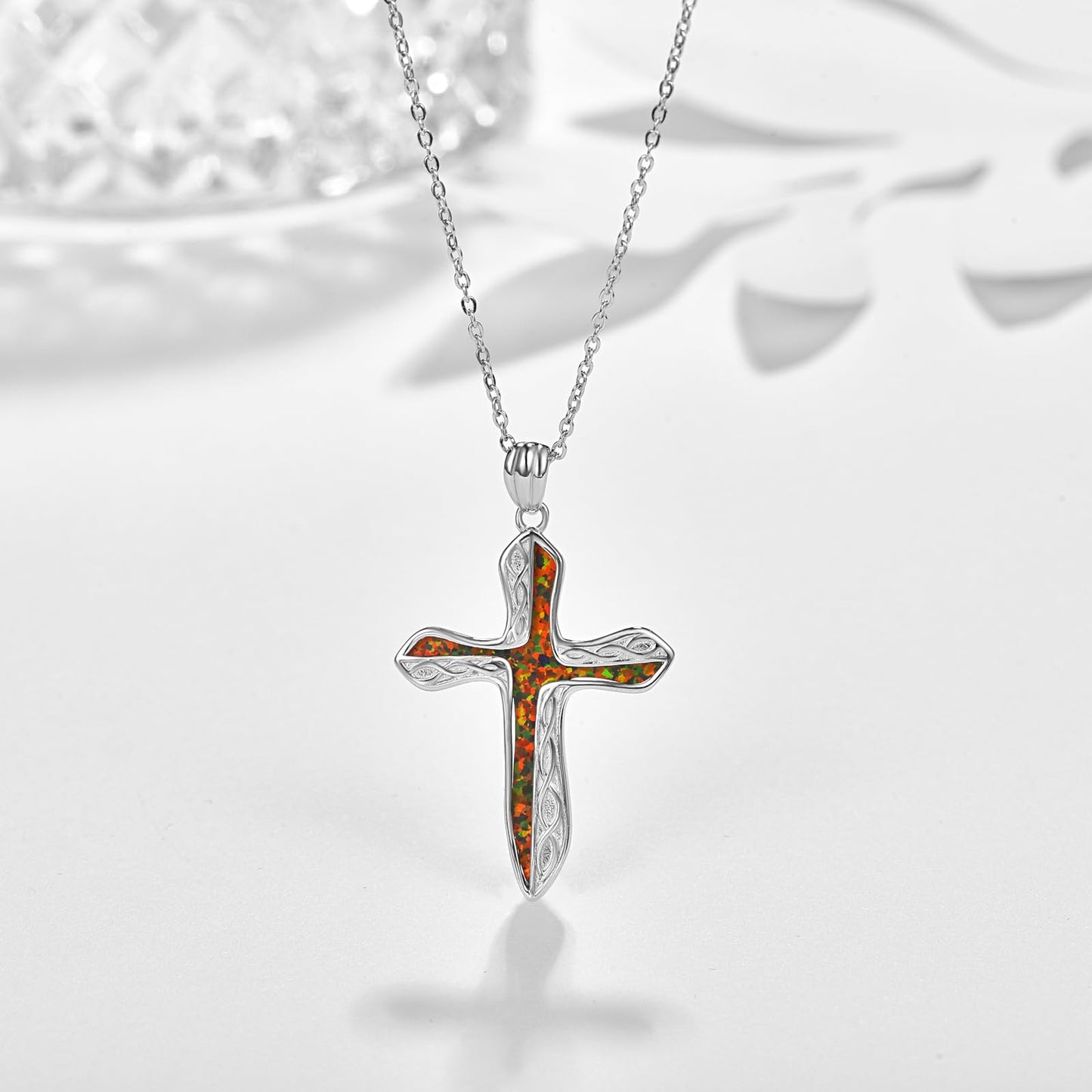 Dreamboat Sterling Silver Cross Necklace for Womens Cross Pendant Faith Christian Jewelry Black Opal Celtic Necklace Confirmation Religious Gifts for Mom