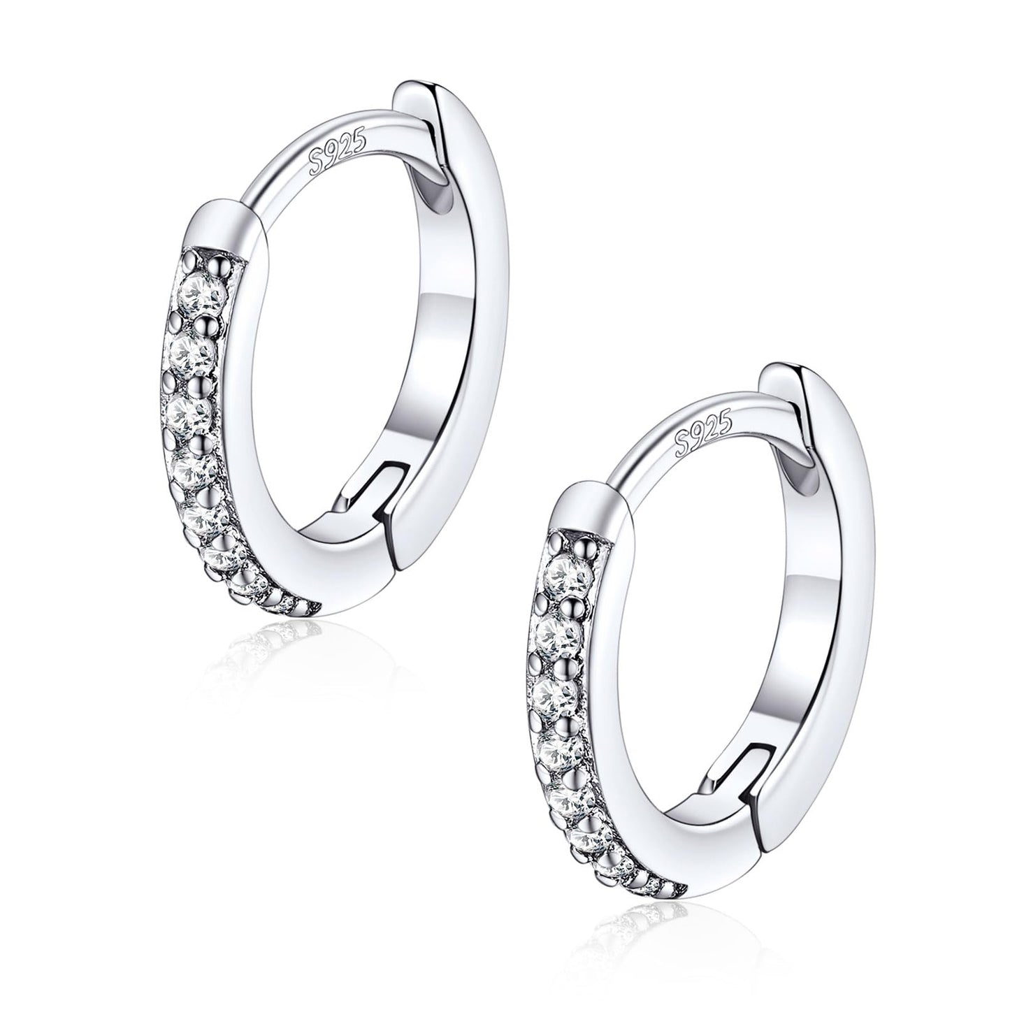FaithHeart Cubic Zirconia Hoop Earrings for Women, Silver Hypoallergenic Huggie Hoop Earrings, Small Cartilage Earrings for Women 8mm, Send Gift Box
