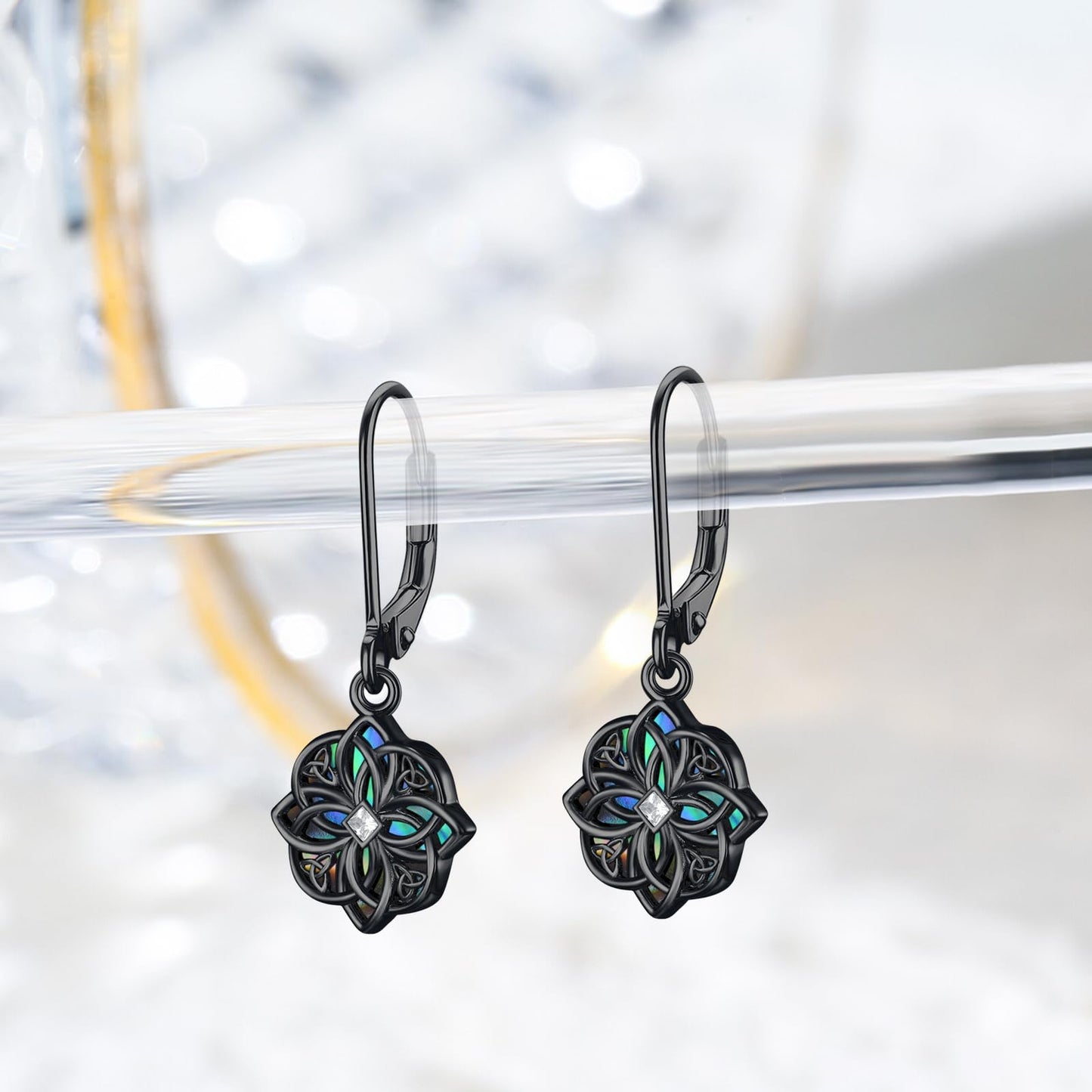 PARYFO Black Gold Celtic Knot for Women Witches Knot Dangle Earrings with Abalone Good Luck Irish Celtic Knot Vintage Dangles for Women