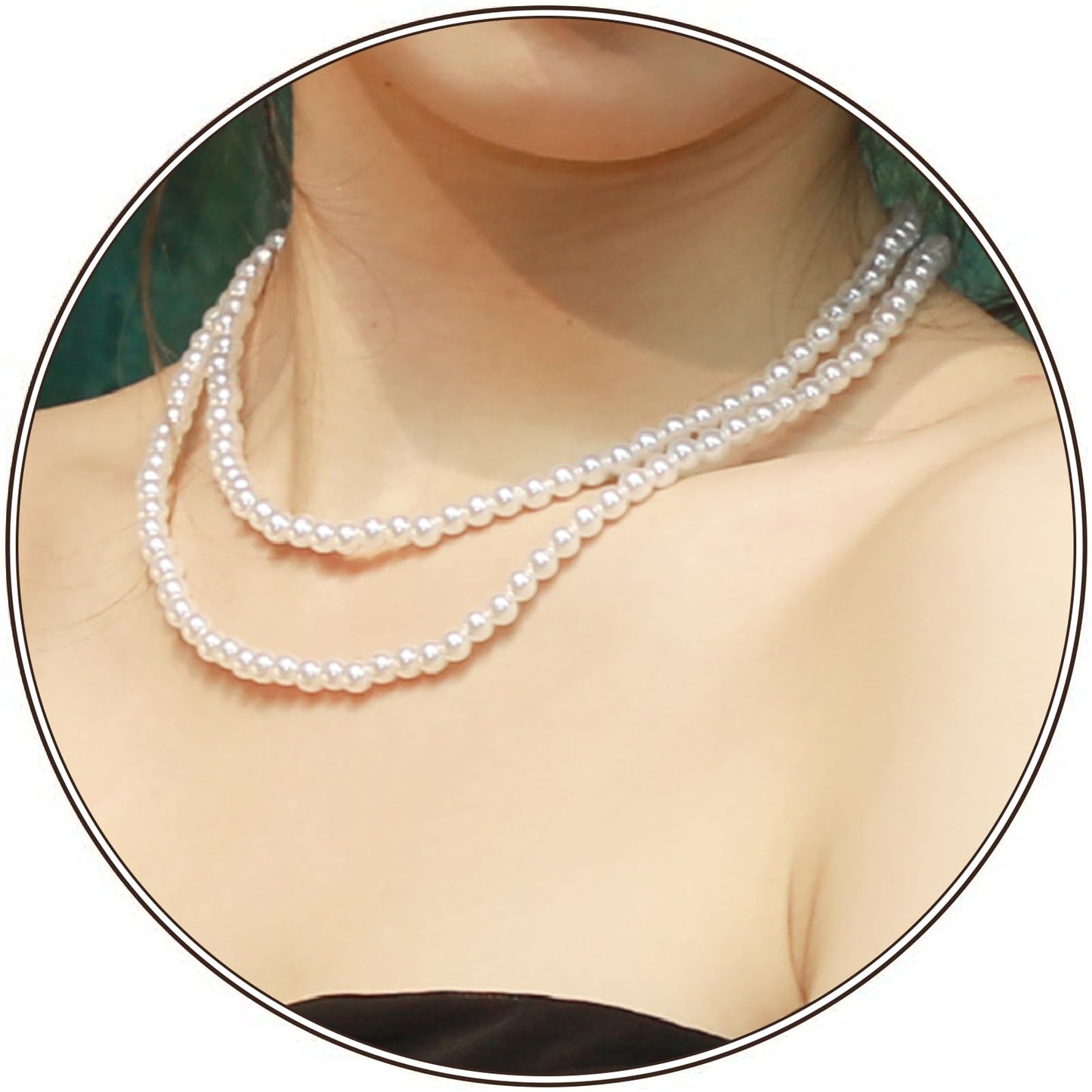 Aurelema 2 Pack Long Pearl Necklace for Women 1920s Costume Party Jewelry Faux Pearls Strand Beads for Ladies(14 Inches,6 mm,Collar,Cream White)