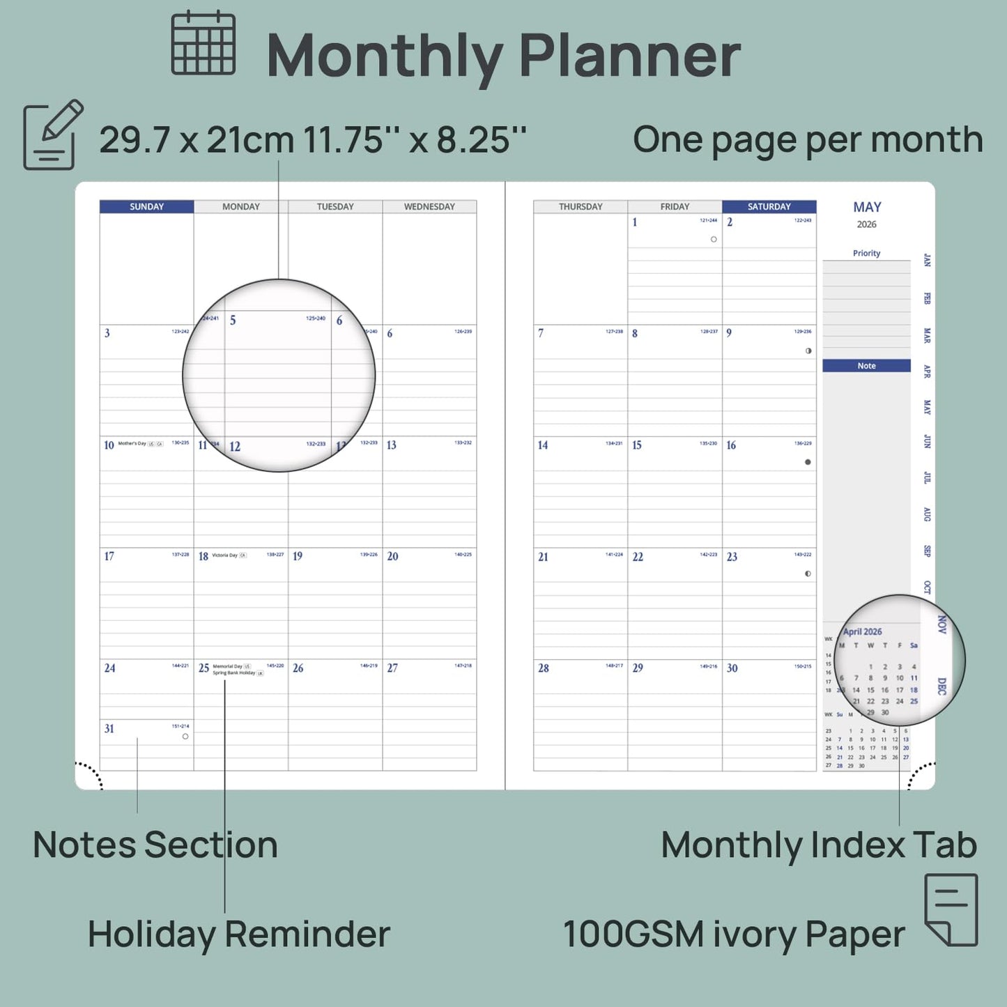 POPRUN Planner 2026-2027, Weekly And Monthly Planner (A4 Size 8.25" x 11.75"), 15-Minute Hourly Planner & Appointment Book (Jul 2026 - Jun 2027), Monthly Tabs, Inner-pocket - Brown