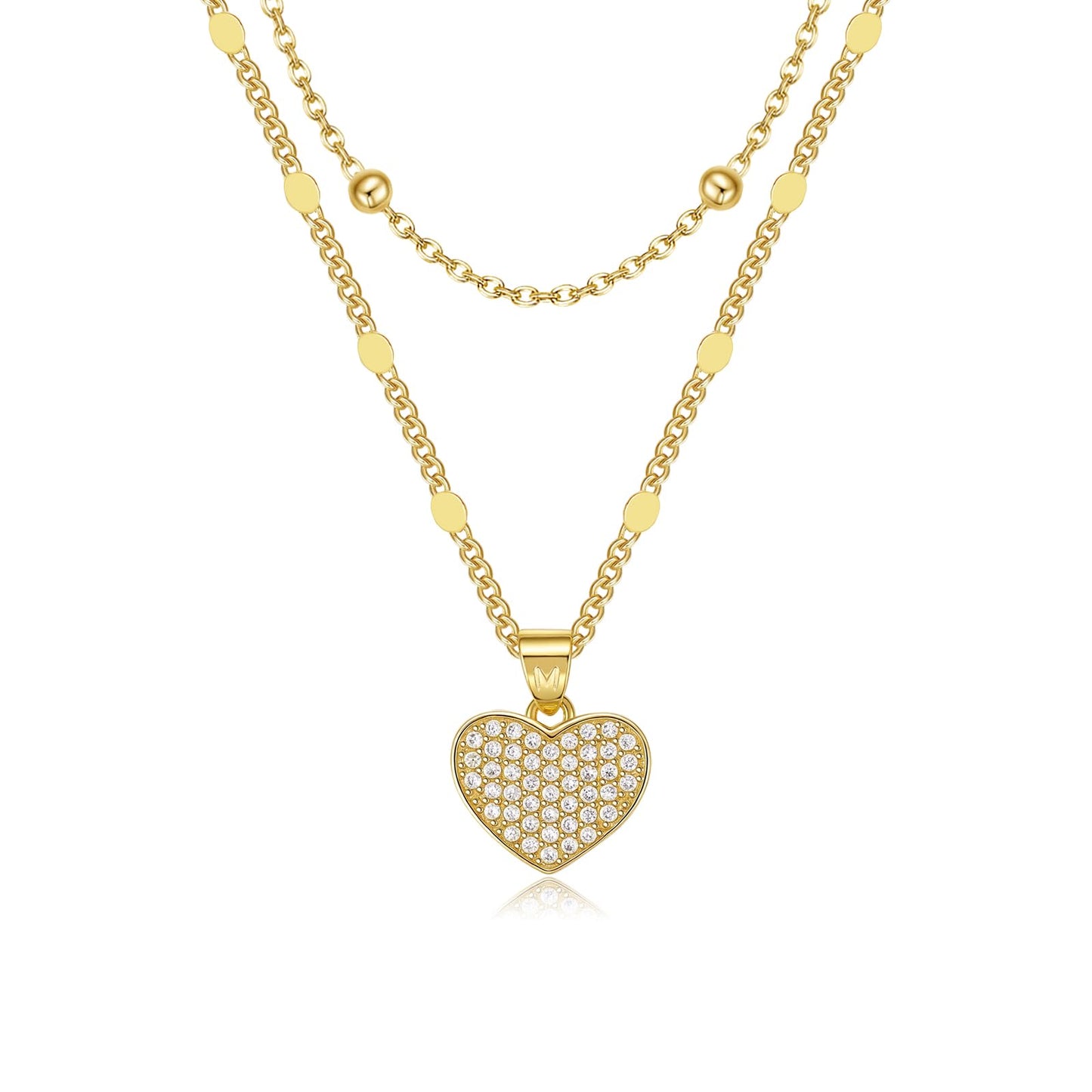 MEIITRUE Heart Necklaces for Women Trendy 14k Gold Plated Dainty Layered Necklace Set Cubic Zirconia Pendant Choker Personalized Beaded Chain Stackable Jewelry Gift