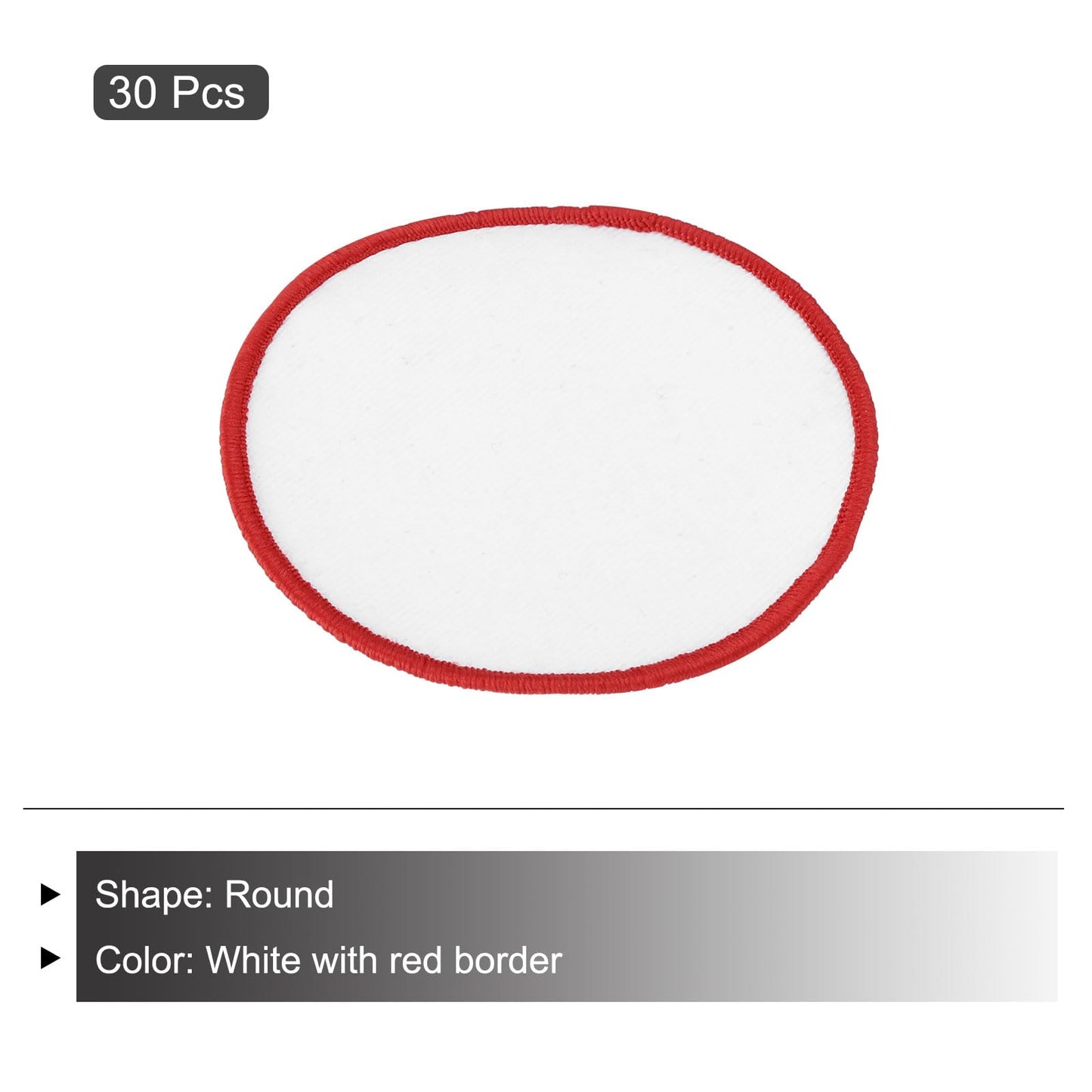 MECCANIXITY 30pcs Sublimation Patch Blank, 7.5cm/2.95 Inch Fabric Iron-on Blank Heat Transfer Repair Patch for DIY Crafts Caps Clothes, White with Red Border